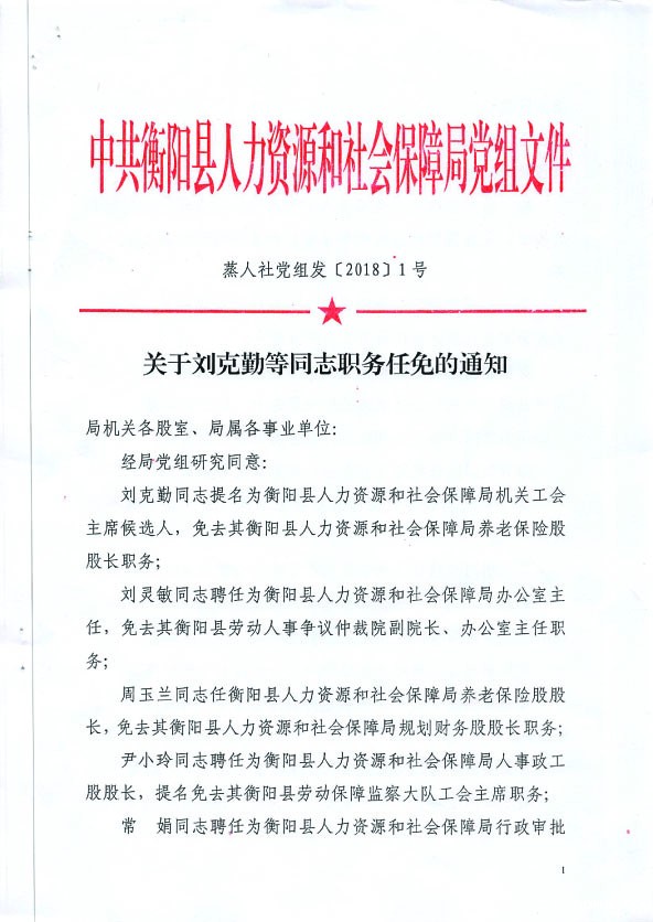 关于刘克勤等同志职务任免的通知  蒸人社党组发【2018】1号1 拷贝.jpg
